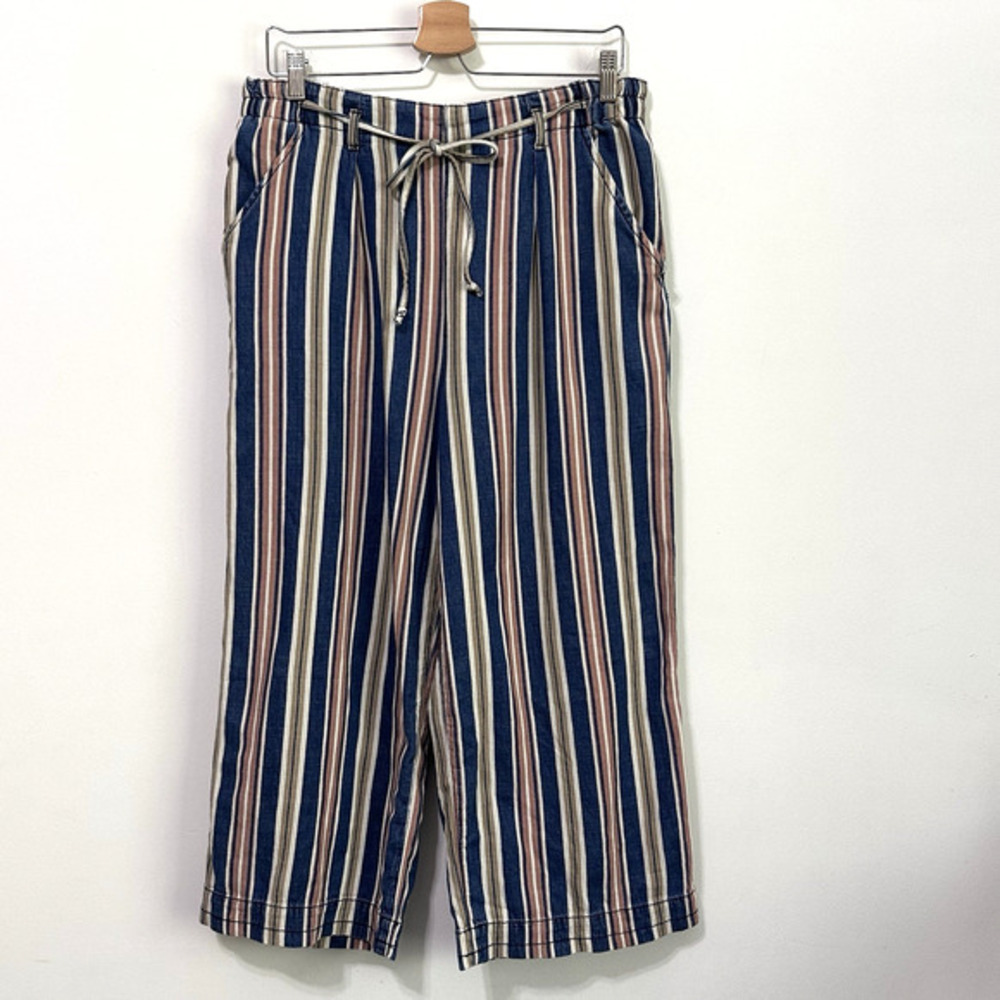 American Eagle AEO High Waist Striped Crop Culotte Pants 12 Pull On Boho Casual‎